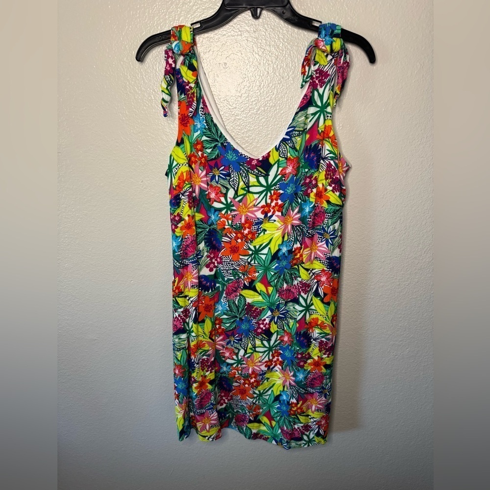 Nina Leonard Multicolor Tropical Floral Midi Dress